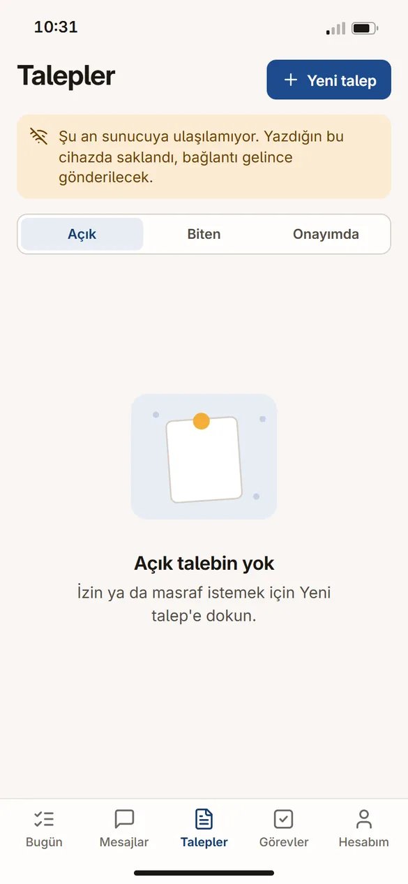 Bağlantı yokken yazılanın saklandığını söyleyen ekran