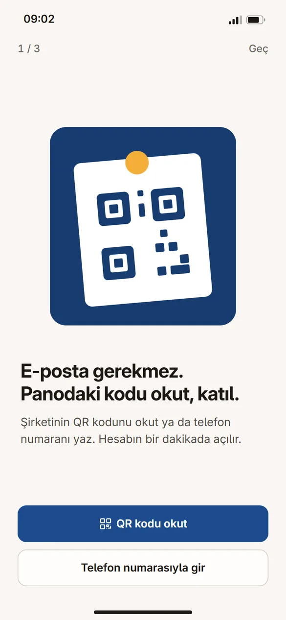 QR kodla katılım ekranı